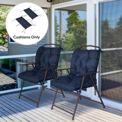 Outsunny Patio Chair Cushions Set of 2, 39" x 20" x 3" Outdoor Tufted Cushion Set with Ties for Indoor Outdoor Garden Furniture, Dark Blue