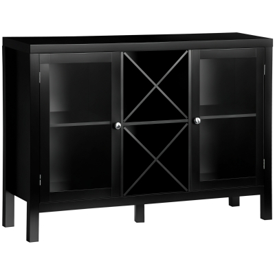 HOMCOM 30.25" Modern Kitchen Sideboard, Buffet Cabinet with Removable Wine Rack, Tempered Glass Door Cabinet and Adjustable Shelves for Living Room, Kitchen, Entryway, Black