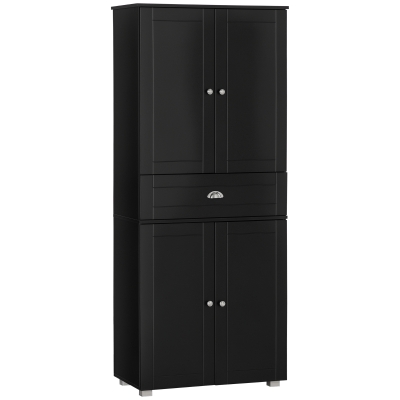 HOMCOM 72" Kitchen Pantry Cabinet, Modern Kitchen Pantry Storage Cabinet with 4 Doors and 3 Adjustable Shelves, Black