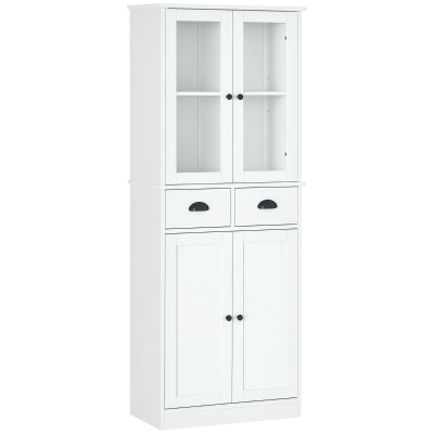 HOMCOM 61" Kitchen Pantry Cabinet, Freestanding Farmhouse Buffet Storage Cabinet with Soft Close Glass Doors and Adjustable Shelves, White