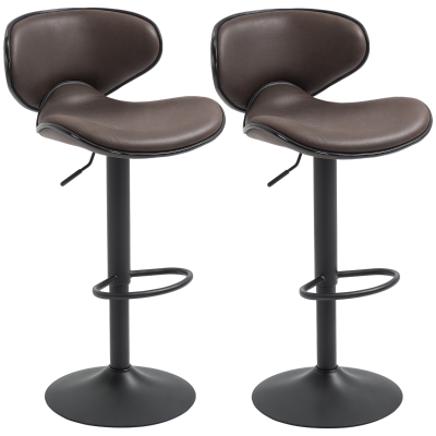 HOMCOM Adjustable Bar Stools Set of 2, Swivel Counter Height Barstools, Leathaire Upholstered Kitchen Island Stools with Back, Footrest and Steel Base, Espresso