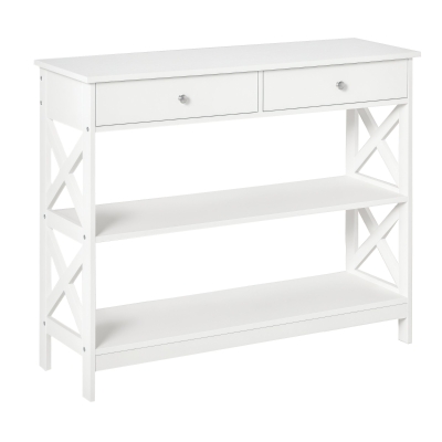 HOMCOM 39" Console Table, Narrow Entryway Table with Storage Shelves, Drawers and X Frame for Behind Couch, Living Room, Hallway, White