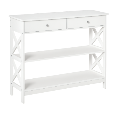 HOMCOM 39" Console Table, Narrow Entryway Table with Storage Shelves, Drawers and X Frame for Behind Couch, Living Room, Hallway, White