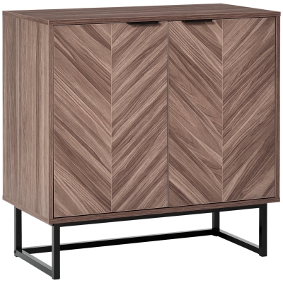 HOMCOM Chevron Sideboard Buffet Cabinet, Walnut, Adjustable Shelf
