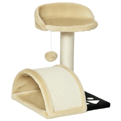 PawHut 17" Cat Scratching Tree Kitty House Kitten Activity Centre Pet Bed Post Furniture with Hanging Toy (Beige)