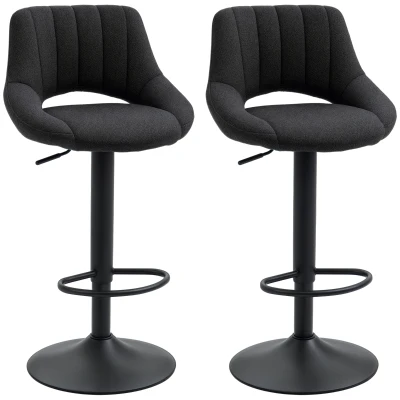 HOMCOM Swivel Bar Stools Set of 2, Linen Upholstered Counter Height Barstools with Round Metal Base