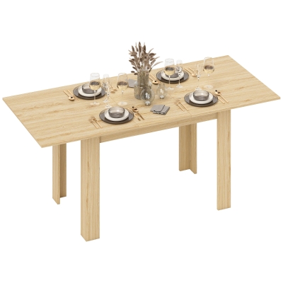 HOMCOM Modern Extendable Dining Table, 55.1 x 31.5 in, for 6-8 People, Expandable Dining Table for Kitchen, Natural Wood