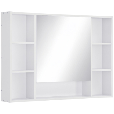 kleankin Wall Mounted Medicine Cabinet, 39.25"W x 27.5"H Bathroom Mirror Cabinet with Single Mirrored Door, Shelves and Storage Cupboard, White