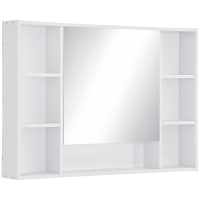 kleankin Wall Mounted Medicine Cabinet, 39.25"W x 27.5"H Bathroom Mirror Cabinet with Single Mirrored Door, Shelves and Storage Cupboard, White
