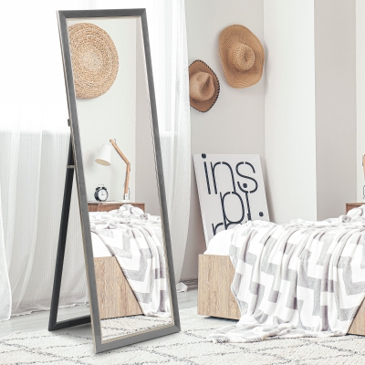 HOMCOM Floor Standing Mirror, Full Body Mirror, Free Standing, Leaning or Wall Mirror with Frame for Bedroom, Grey