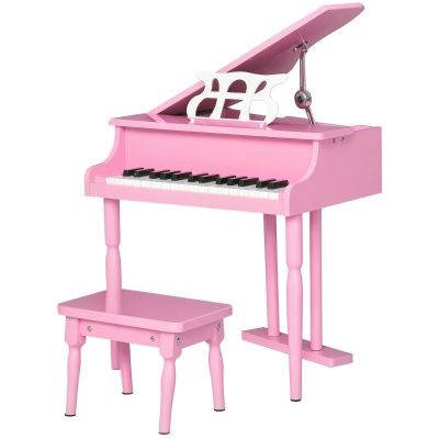 HOMCOM Modern Kids Piano, 30 Keys, Set of 2, Mini Toy for Child, Grand Piano with Music Stand and Bench, Ideal Gift, Pink