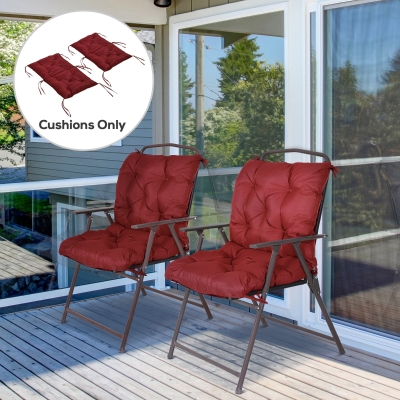Outsunny Patio Chair Cushions Set of 2, 39" x 20" x 3" Outdoor Tufted Cushion Set with Ties for Indoor Outdoor Garden Furniture, Wine Red