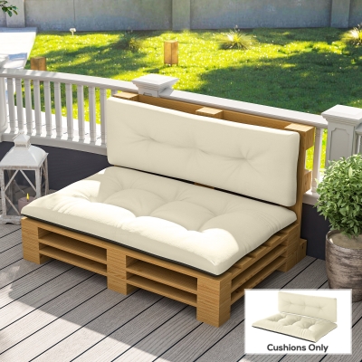Outsunny 2-Seater Tufted Pallet Sofa Cushions, 3.9" Thick, Cream White