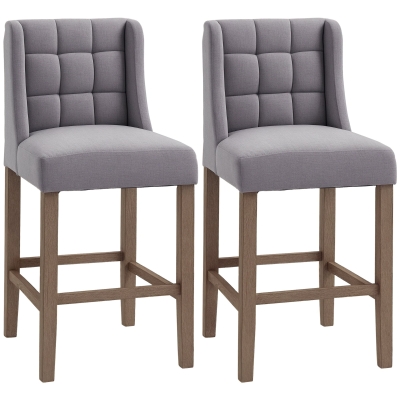 HOMCOM Modern Tufted Bar Stools, Set of 2, Gray