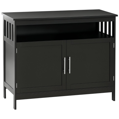 HOMCOM Kitchen Sideboard, Buffet Cabinet, Wooden Storage Console Table with 2-Level Cabinet and Open Shelf, Black