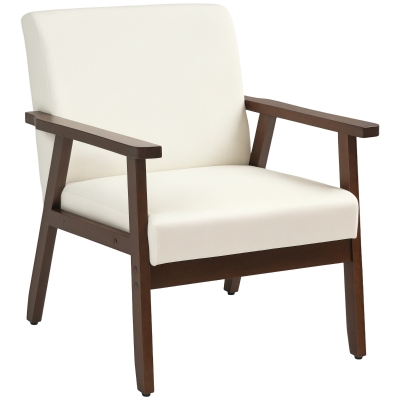 HOMCOM Modern Accent Chairs with Cushioned Seat, Upholstered Linen-Feel Armchair for Bedroom, Living Room, Cream White