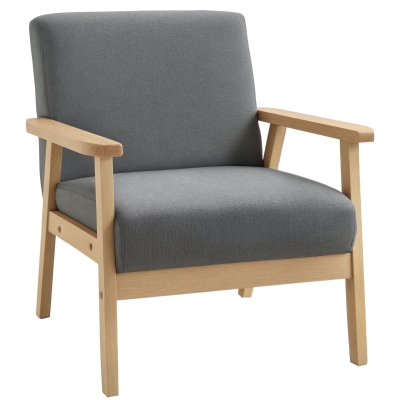 HOMCOM Minimalistic Accent Chairs Wood Frame w/ Thick Linen Cushions Wide Seat Armchair for Bedroom Office, Grey
