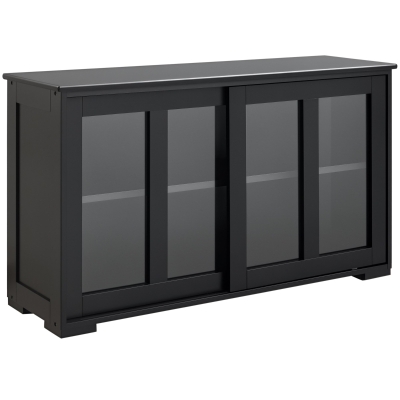 HOMCOM Black Sideboard Buffet Cabinet with Sliding Glass Door