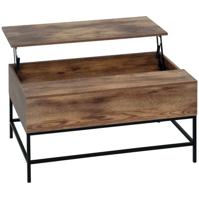 HOMCOM Lift Top Coffee Table with Hidden Storage Compartment Lift Tabletop Center Table for Living Room, Rustic Brown