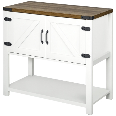 HOMCOM Farmhouse Kitchen Storage Cabinet, Free Standing Sideboard Console Table with Barn Doors, Bottom Shelf, White