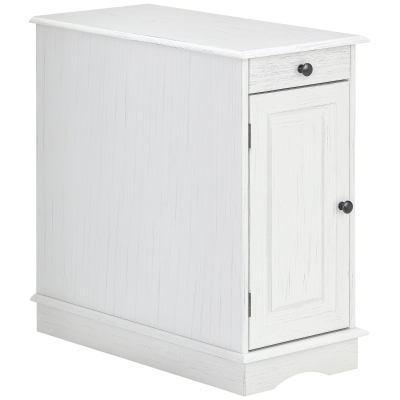 HOMCOM Flip Top Side Table with Storage Drawer & Cabinet, White