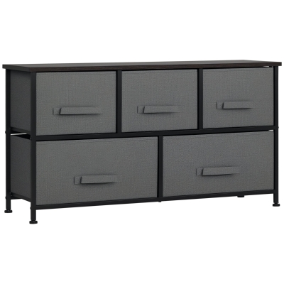 HOMCOM Linen Drawer Cabinet Organizer Storage Dresser Tower with 5 Removable Drawer Metal Frame Adjustable Feet for Living Room, Kitchen, Bathroom, Dark Grey