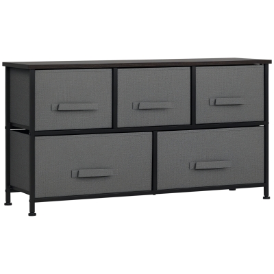 HOMCOM Linen Drawer Cabinet Organizer Storage Dresser Tower with 5 Removable Drawer Metal Frame Adjustable Feet for Living Room, Kitchen, Bathroom, Dark Grey