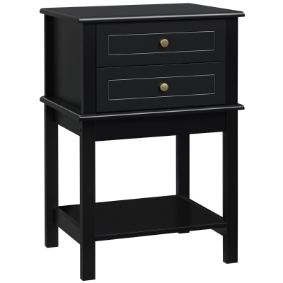 HOMCOM Modern Side Table with 2 Drawers & Shelf, Black