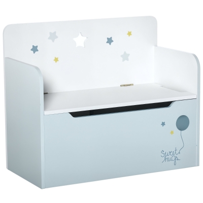 Qaba Kids Wooden Toy Storage Box Organizer Chest Chair 2 in 1 Design with Gas Stay Bar Seating Bench 23.5" x 11.75" x 19.75" Light Blue