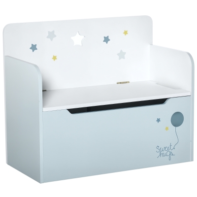 Qaba Kids Wooden Toy Storage Box Organizer Chest Chair 2 in 1 Design with Gas Stay Bar Seating Bench 23.5" x 11.75" x 19.75" Light Blue