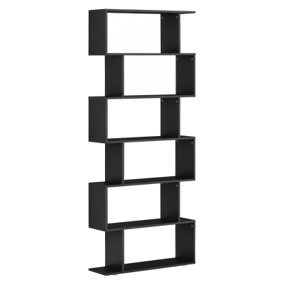 HOMCOM Wooden S Shape Bookcase 6 Shelves Storage Display Home Office Furniture