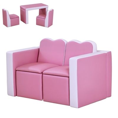 Qaba Kids Sofa Set 2-in-1 Couch with Storage, Pink