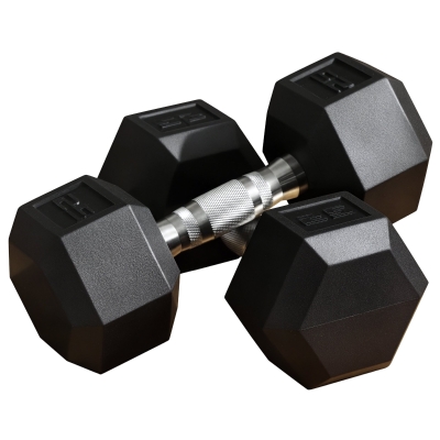 Soozier Rubber Dumbbells Weight Set, Total 50lbs, 25lbs Each, Dumbbell Hand Weight for Body Fitness Training for Home Office Gym, Black