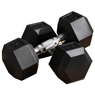 Soozier Rubber Dumbbells Weight Set, Total 50lbs, 25lbs Each, Dumbbell Hand Weight for Body Fitness Training for Home Office Gym, Black