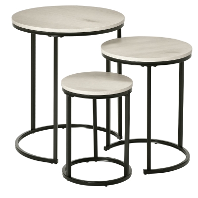 HOMCOM Nesting Tables Set of 3, Round Coffee Table, Stacking Side Tables with Steel Frame for Living Room, Grey