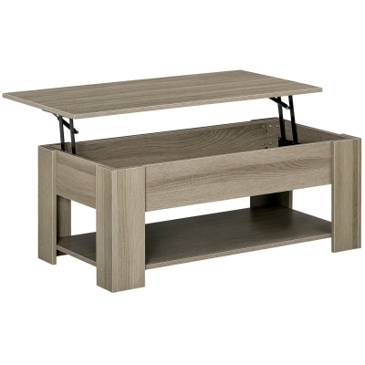 HOMCOM Lift Top Coffee Table with Hidden Storage Compartment and Open Shelf, Center Table for Living Room, Grey
