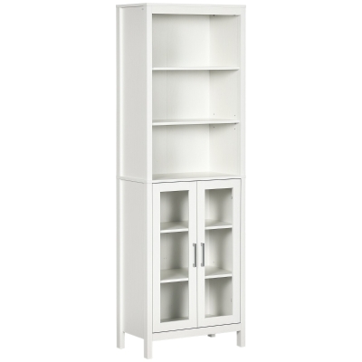 kleankin Tall Bathroom Storage Cabinet with 3 Tier Shelf, Bookcase with Glass Doors, Freestanding Linen Tower with Adjustable Shelves, Antique White