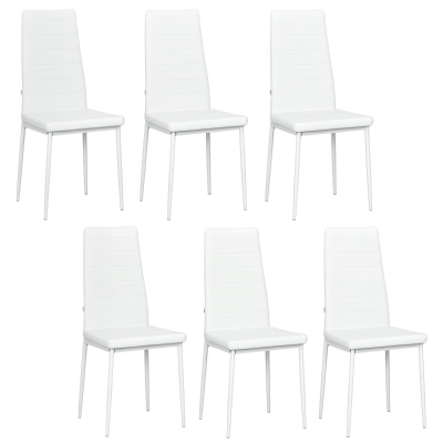 HOMCOM High Back Dining Chairs, Modern Upholstered PU Leather Accent Chairs with Metal Legs for Kitchen, Set of 6, White