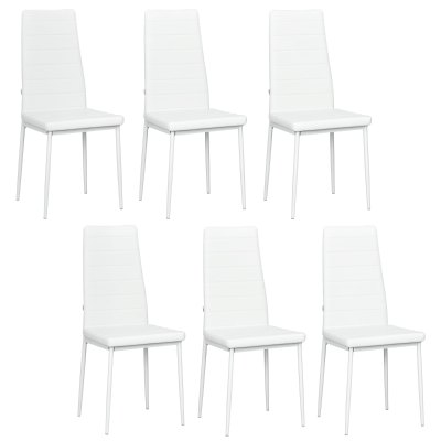 HOMCOM High Back Dining Chairs, Modern Upholstered PU Leather Accent Chairs with Metal Legs for Kitchen, Set of 6, White