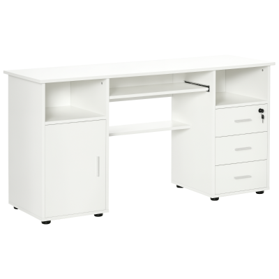 HOMCOM Computer Desk with Keyboard Tray and Drawers, Writing Desk, Home Office Workstation, White
