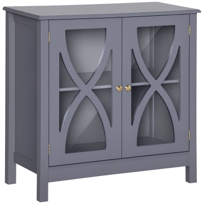 HOMCOM Kitchen Sideboard, Glass Door Buffet Cabinet, Bathroom Storage Cabinet with Adjustable Storage Shelf for Dining Room, Living Room, Grey