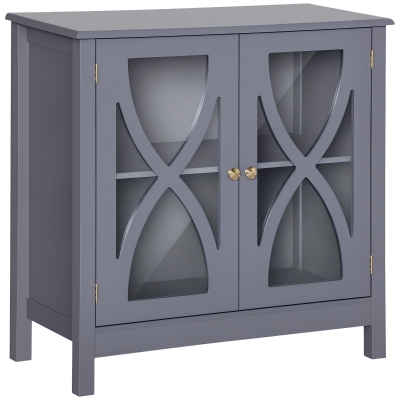 HOMCOM Kitchen Sideboard, Glass Door Buffet Cabinet, Bathroom Storage Cabinet with Adjustable Storage Shelf for Dining Room, Living Room, Grey