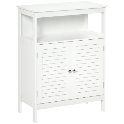 kleankin Bathroom Floor Storage Cabinet, Freestanding Bathroom Cabinet with Shutter Doors, Open Shelf and Adjustable Shelf, White
