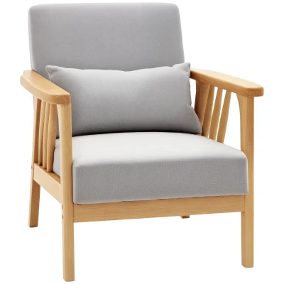 HOMCOM Armchair Upholstered Lounge Chair with Rubber Wood Frame Throw Pillows and Comfortable Cushion, Gray