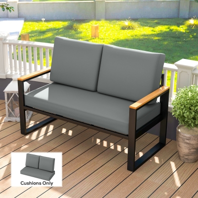 Outsunny 2 Seater 5" Thick Outdoor Seat Cushions with 7" Backrest, Loveseat Outdoor Furniture Cushions, Fade-Resistant Replacement Patio Cushions for Indoor Outdoor, Light Grey