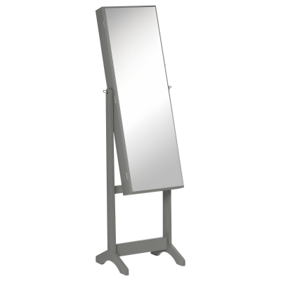 HOMCOM Mirror Jewelry Cabinet Armoire, Lockable Jewelry Organizer with Full-Length Mirror, 3 Angle Adjustable, Grey