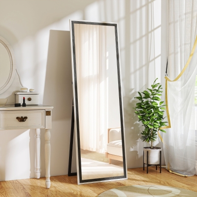 HOMCOM Floor Standing Mirror, Full Length Mirror, Free Standing, Leaning or Wall Mirror with Frame for Bedroom, Grey Wood Grain