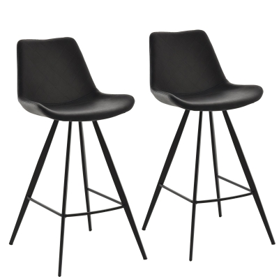 HOMCOM Set of 2 Microfiber Cloth Bar Stools, Multi-functional Kitchen Stools, Bar Chair with Metal Leg Padded Cushion Seat for Dining, Black
