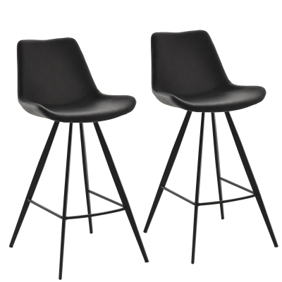 HOMCOM Set of 2 Microfiber Cloth Bar Stools, Multi-functional Kitchen Stools, Bar Chair with Metal Leg Padded Cushion Seat for Dining, Black