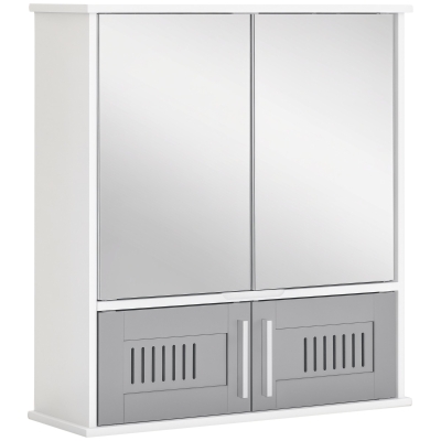 kleankin Bathroom Mirror Cabinet, Wall Mounted Storage Cupboard with Double Doors and Adjustable Shelf, Grey